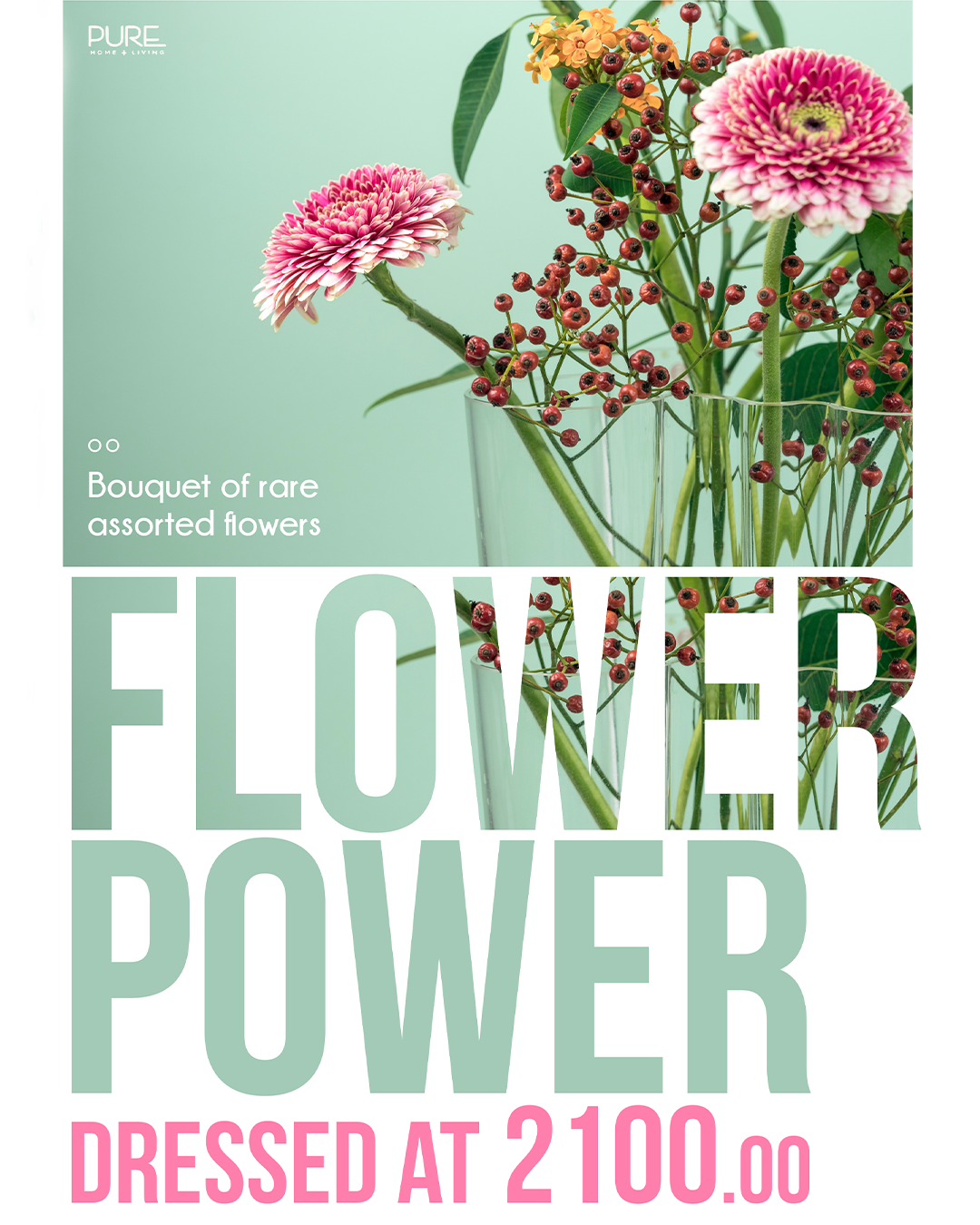 Retail shelf and in-store signage by JUMPINGGOOSE for Pure Home + Living showcasing flower-led visual merchandising.